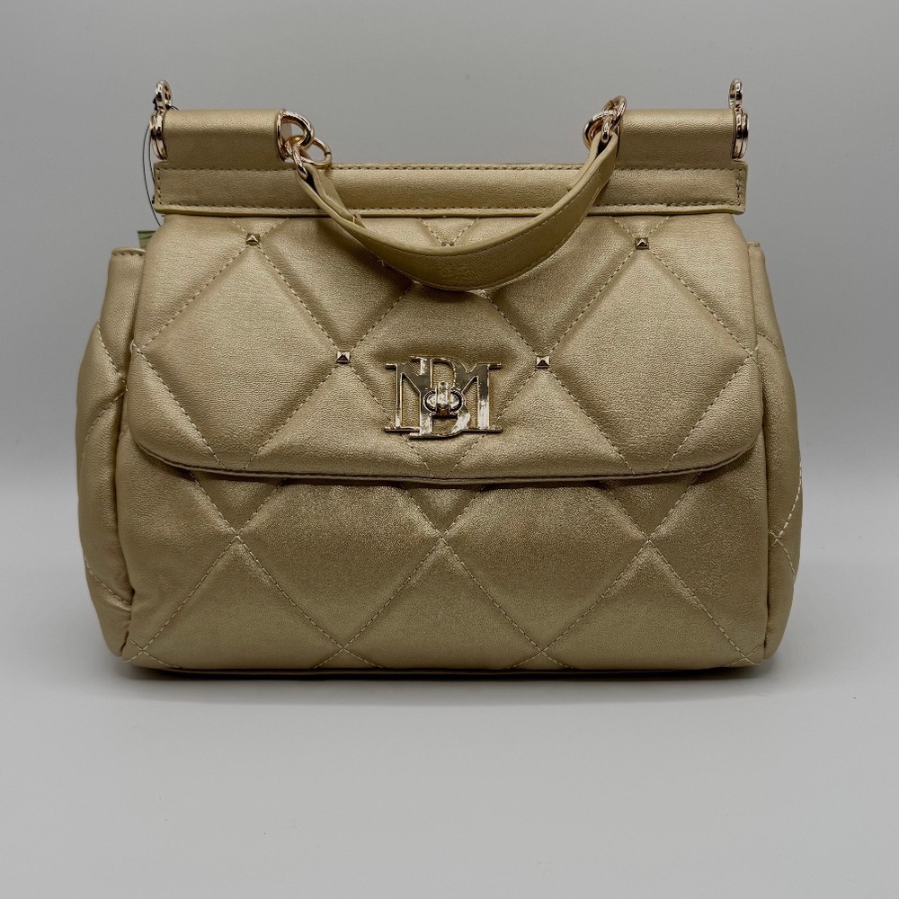 NWT Badgley Mischka Metallic Gold Vegan Leather Diamond Quilting Hand Purse
